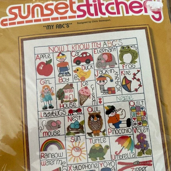 Vintage Sunset Stitchery ABC & Number Sampler Needlepoint Kits Sealed